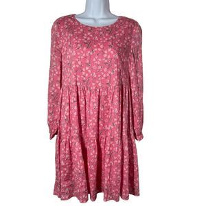 Vineyard Vines Dress S Pink Floral Oleander Tiered Swing‎ Long Sleeve Scoop Neck